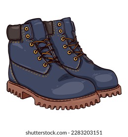 Cartoon Dunkelblaue Arbeitstiefel. Vektorgrafik