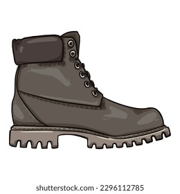 Cartoon Dunkelgraue Arbeitstiefel. Vektorgrafik mit seitlicher Sicht