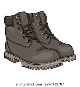 Cartoon Dark Gray Work Boots. Vector Illustration