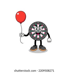 Cartoon of dart board holding a balloon , character design