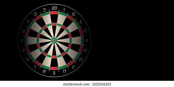 Cartoon dart board scoring symbol. Dartboard icon. Twenty, black, green or white game board and darts game. Target competition Sports equipment and arrows. Throw single, double, triple or bullseye.