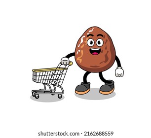 Cartoon of date fruit holding a shopping trolley , character design