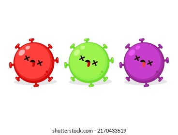 Cartoon with a dead coronavirus. Bacteria character vector. Covid 19 virus die. Bacteria death.