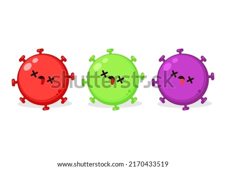 Cartoon with a dead coronavirus. Bacteria character vector. Covid 19 virus die. Bacteria death.