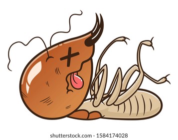 Cartoon dead or defeated termite soldier. Termites series.