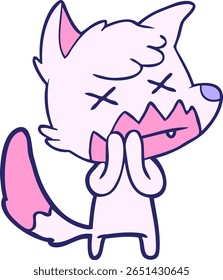 cartoon dead fox in bright neon color