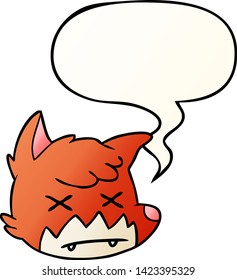 cartoon dead fox face with speech bubble in smooth gradient style