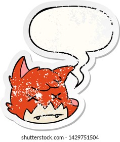 cartoon dead fox face with speech bubble distressed distressed old sticker