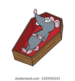 Cartoon Dead Rat in Coffin Vector Illustration