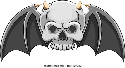 The cartoon of the dead skull with the small horn and has the two bat wings for fly