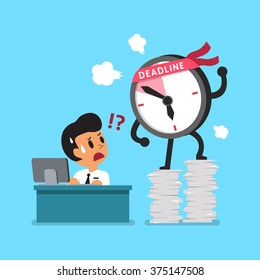 Cartoon deadline clock character and businessman