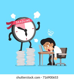 Cartoon Deadline Clock Character And Businessman