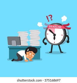 Cartoon deadline clock character finding businessman