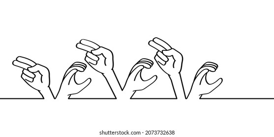 Cartoon deaf sign language, ho ho ho. line patern background. New Year concept. Merry Christmas text. Drawing hohoho. Santa Claus, Christmas, xmas design. Vibes idea.