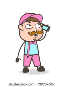 Cartoon Dealer Talking on Mobile with Client Vector Concept