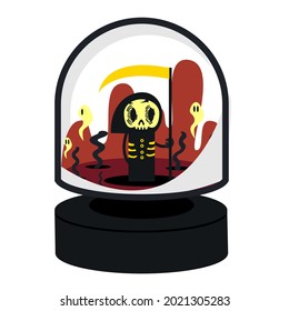 Cartoon death with a scythe toy. geometric vector illustration. halloween