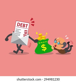 Cartoon debt letter getting money from an old man