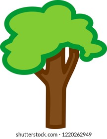 Cartoon deciduous tree with green crown and brown trunk isolated on white background
