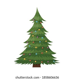 Cartoon schmückte Weihnachtskiefern. Vektorgrafik.