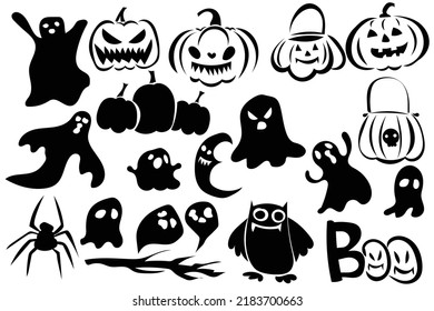 Cartoon Decoration, Halloween, Fun, Ghost, Witch, Illustration, Vector