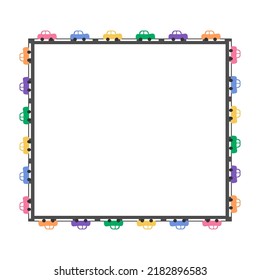 Cartoon decorative border frame. Blank empty border with vechicle decoration. Isolated by white background, flat design, vector, illustration, EPS10
