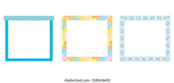 Cartoon decorative border frame set. Blank empty frame with patterned decoration. Isolated by white background, flat design, vector, illustration, EPS10
