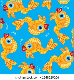 Cartoon of the decorative fish pattern on turn blue background