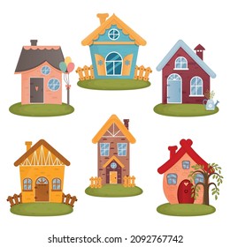 Cartoon decorative houses. Isolated over white background.