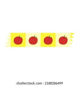 Cartoon decorative tape. Apple pattern adhesive tape. Isolated by white background, flat design, vector, illustration, EPS10