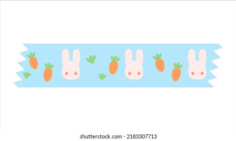 Cartoon decorative tape. Bunny rabbit and carrot block pattern adhesive tape. Isolated by white background, flat design, vector, illustration, EPS10