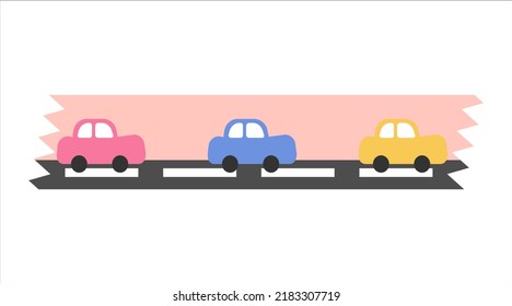 Cartoon decorative tape. Vehicle pattern adhesive tape. Isolated by white background, flat design, vector, illustration, EPS10