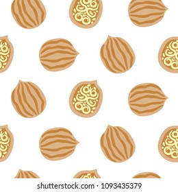Cartoon decorative walnut seamless vector pattern.