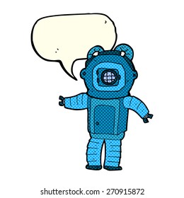 cartoon deep sea diver  with speech bubble