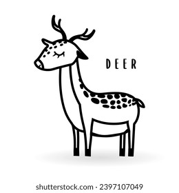 Cartoon deer animal isolated on white. Cute character icon, vector zoo, wildlife poster. 
