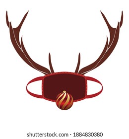 Cartoon deer antlers with protective face mask, Christmas design.