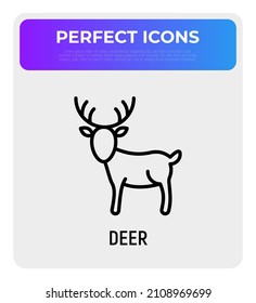 Cartoon deer with antlers thin line icon. Modern vector illustration.
