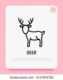 Cartoon deer with antlers thin line icon. Modern vector illustration.
