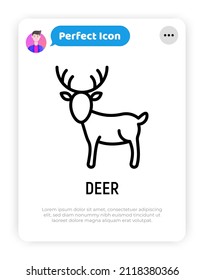 Cartoon deer with antlers thin line icon. Modern vector illustration.