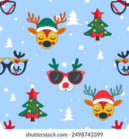 Cartoon deer Christmas elements of various formats glasses Christmas New Year Ideal for decorative. Pattern 