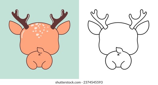 Cartoon Deer Clipart for Coloring Page and Illustration. Clip Art Isolated Animal. Cute Vector Illustration of a Kawaii Forest Animal for Prints for Clothes, Stickers, Baby Shower. 