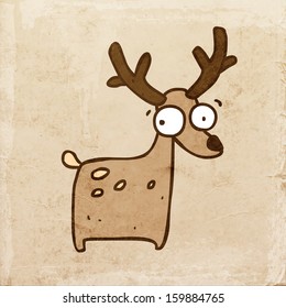 Cartoon Deer. Cute Hand Drawn Vector illustration, Vintage Paper Texture Background