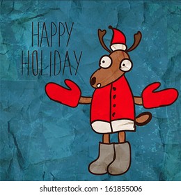 Cartoon Deer. Cute Hand Drawn Vector illustration, Vintage Paper Texture Background