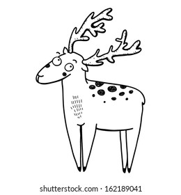 Cartoon Deer. Cute Hand Drawn Vector illustration isolated on white background