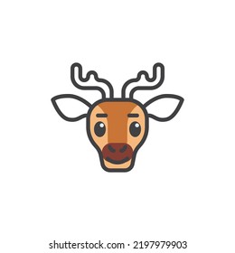 Cartoon deer face filled outline icon, line vector sign, linear colorful pictogram isolated on white. Symbol, logo illustration. Vector graphics