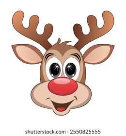 Cartoon Deer Head Illustration, Cute Reindeer Face Craft. Christmas