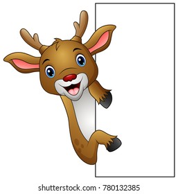 Cartoon deer holding blank sign