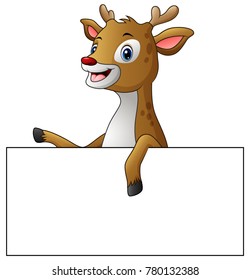 Cartoon deer holding blank sign presenting