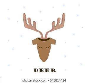 Cartoon deer illustration. Deer muzzle with closed eyes.