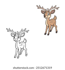 cartoon deer isolated on white background. hand drawn. simple design outline style. reindeer. vector illustrations