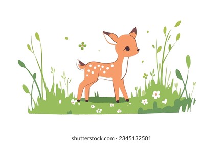 Cartoon Deer and Joyful Meadow: Creative Realm of Children's Art